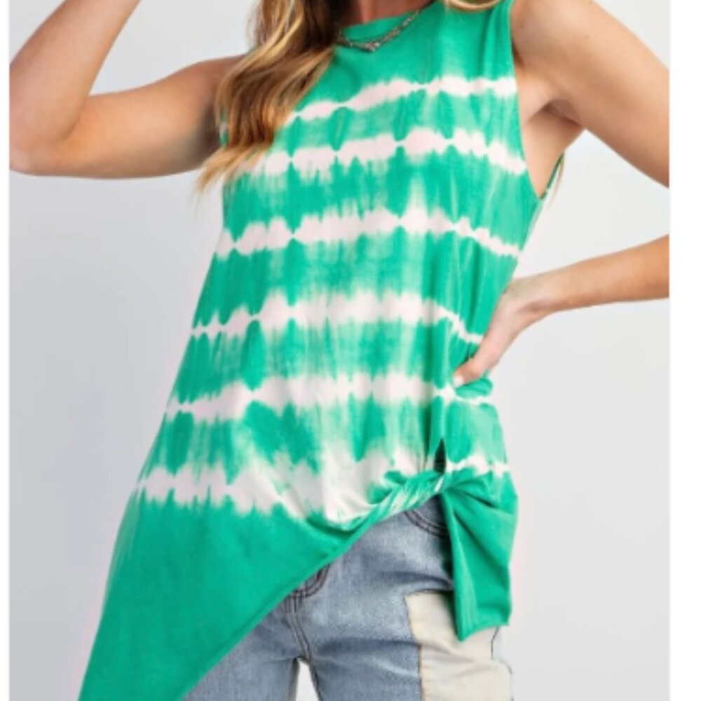 Easel Sleeveless Tie Dye jersey top Green Size L NWOT